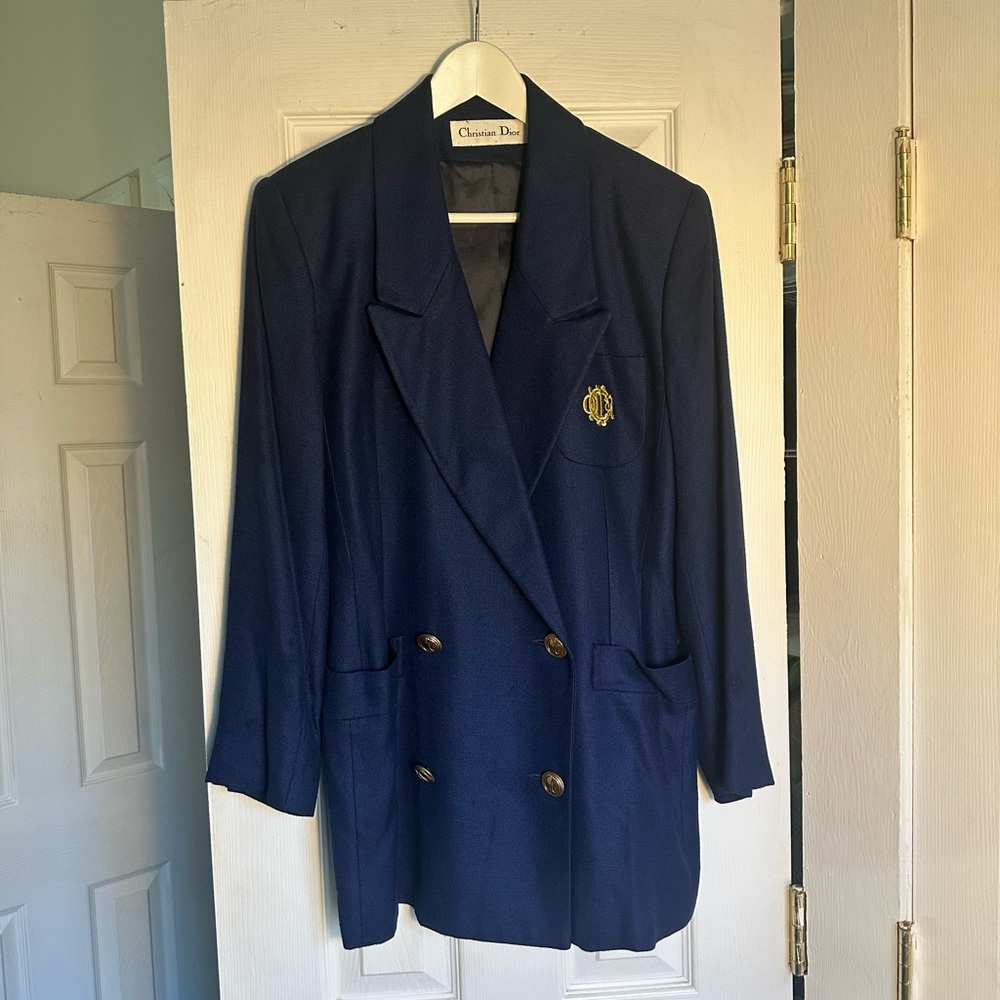 Christian Dior Navy Linen Blazer with Gold Accents